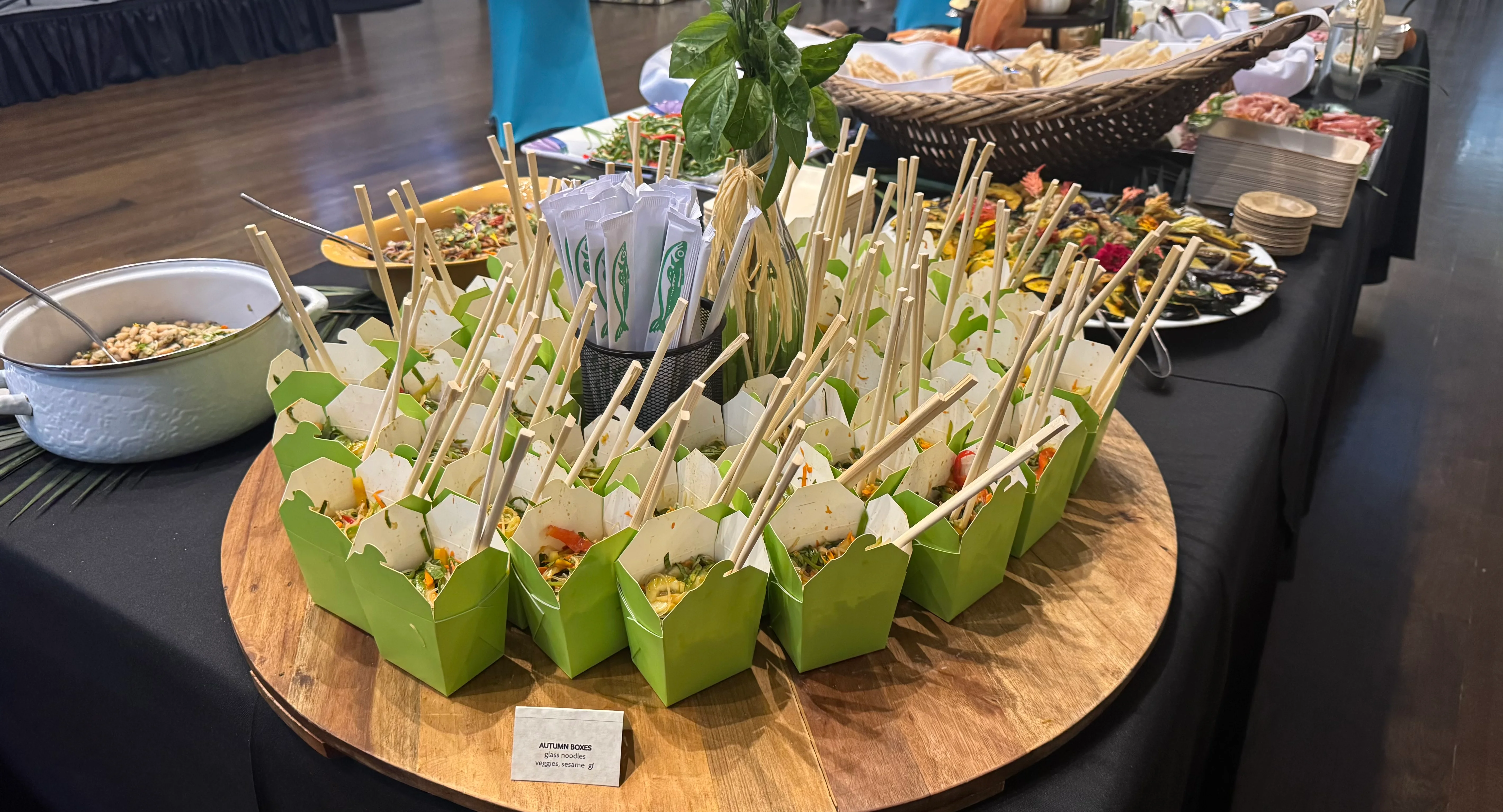 Catering spread from Exit 4 Food Hall with chef-crafted dishes ready for delivery