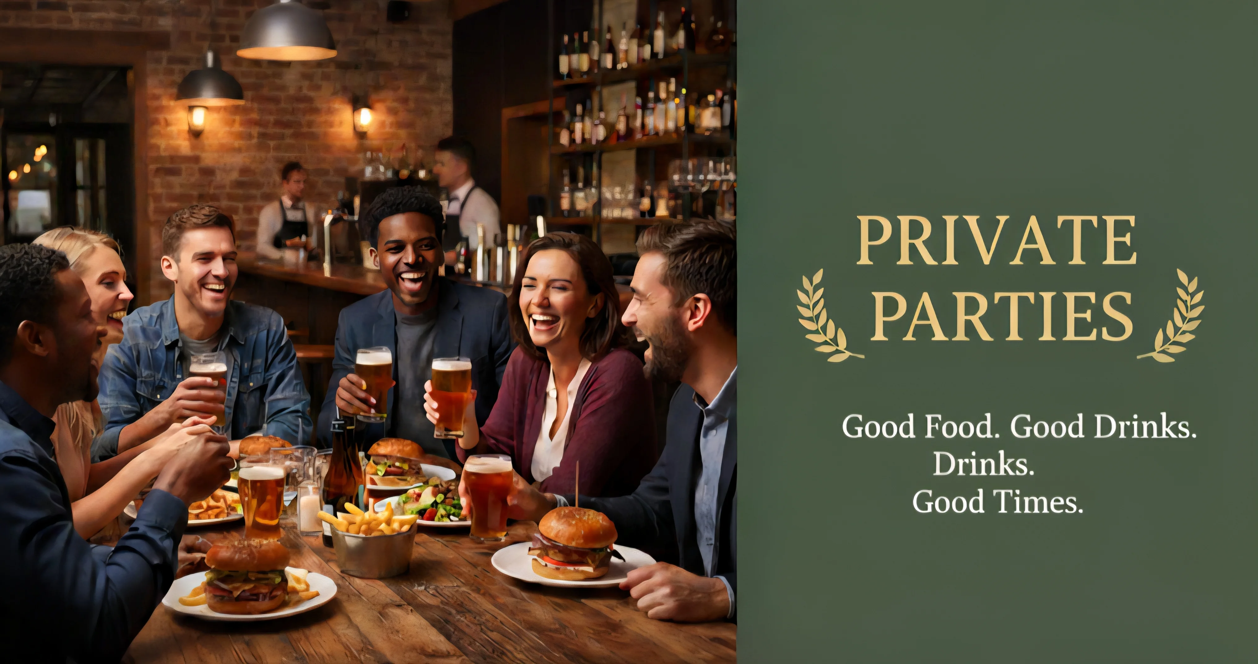 Group of friends enjoying drinks and burgers in a cozy restaurant setting