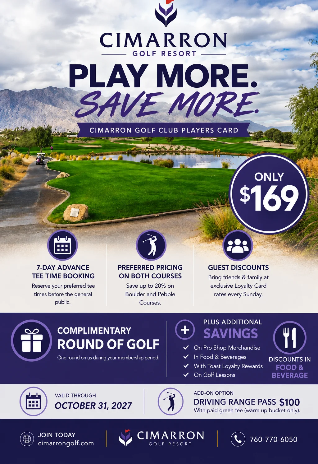 Cimarron Golf Resort promotional flyer with scenic golf course view