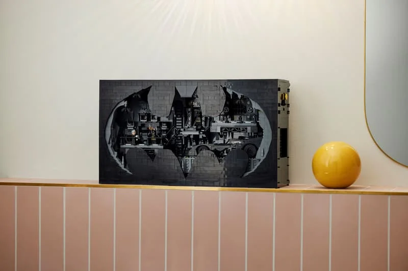 LEGO Batman model displayed on a modern shelf
