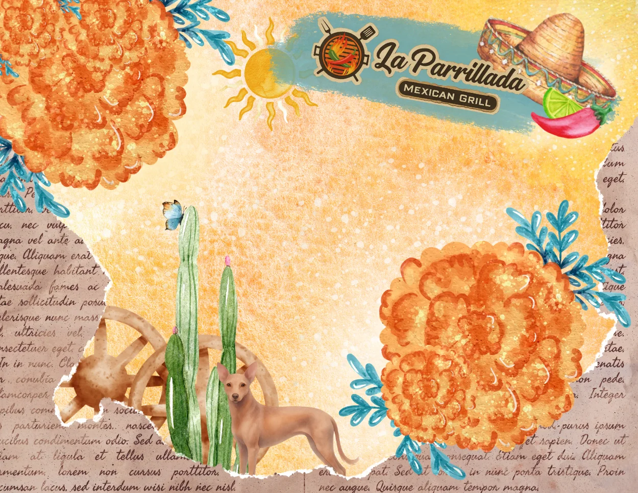 Colorful illustration for La Parrillada Mexican Grill