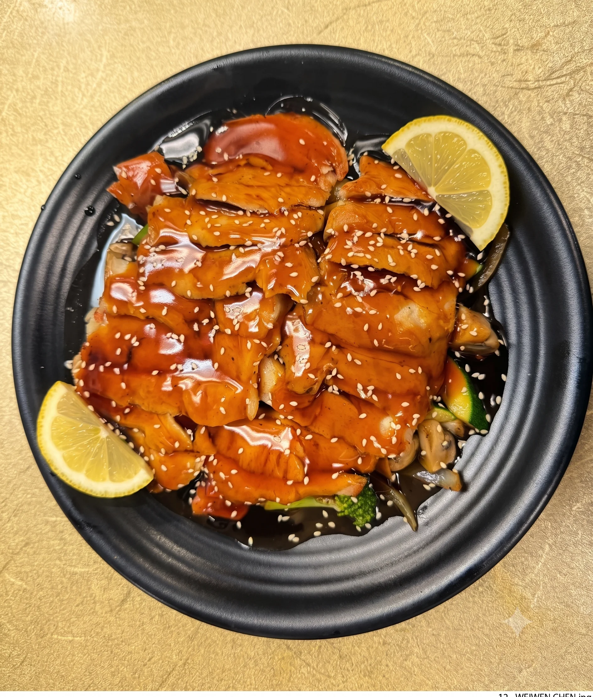 Teriyaki chicken served with vegetables
