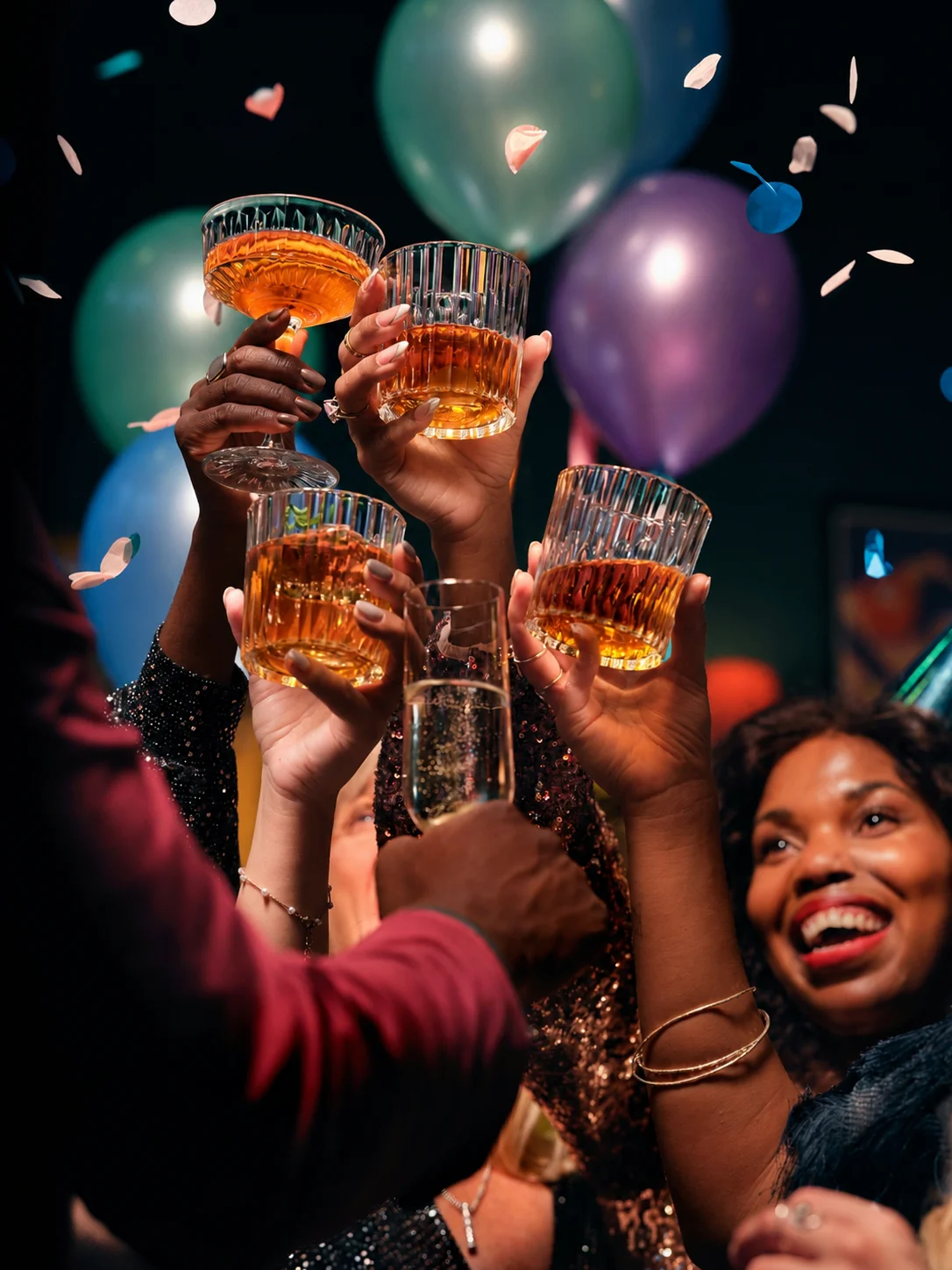 Cheers with cocktails and champagne at a festive celebration