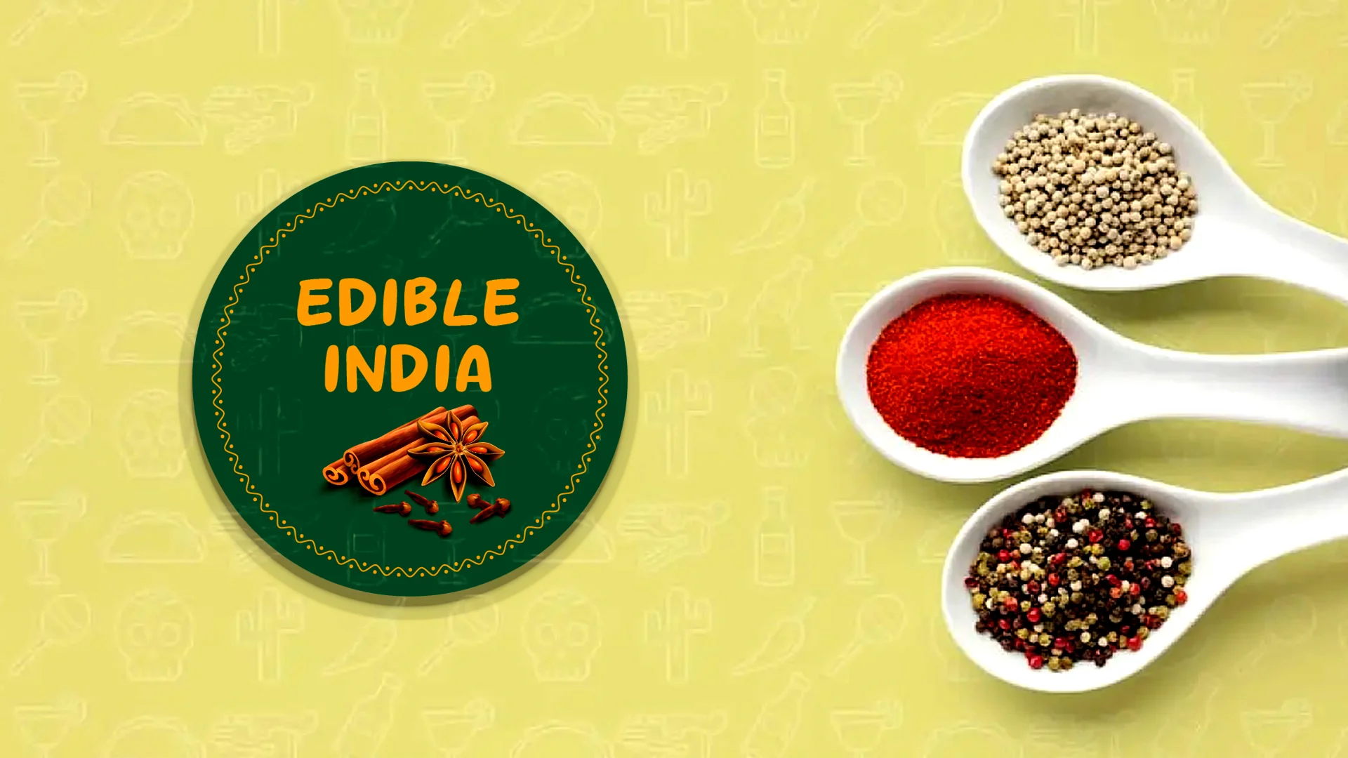 Logo of Edible India with spices on a yellow background