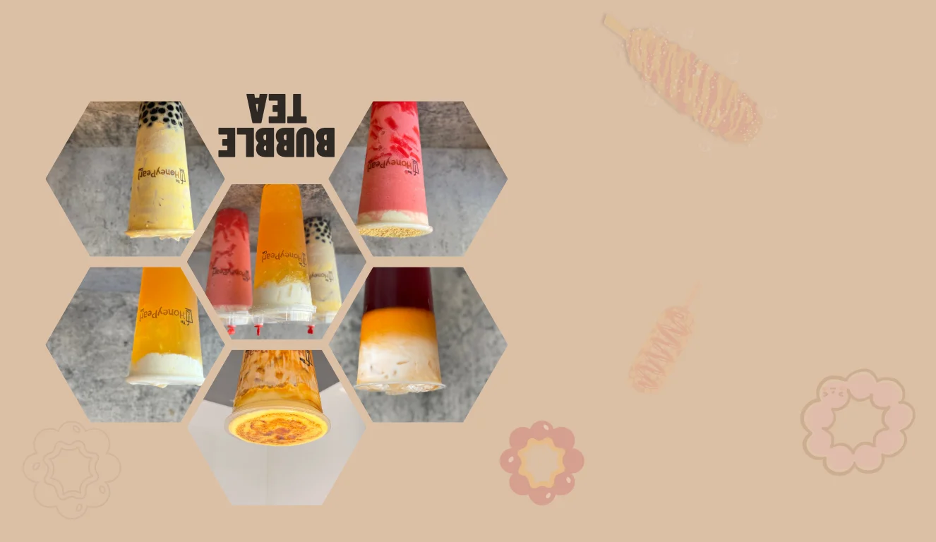 Variety of bubble tea drinks in colorful cups