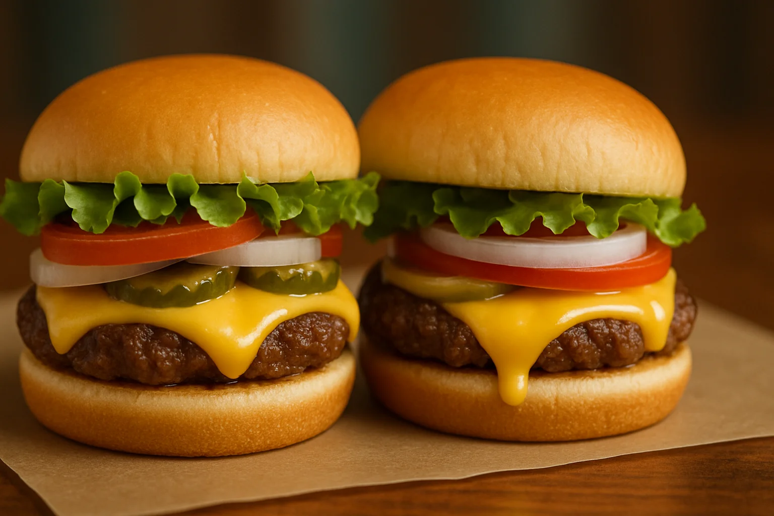 Classic American cheeseburgers with fresh toppings
