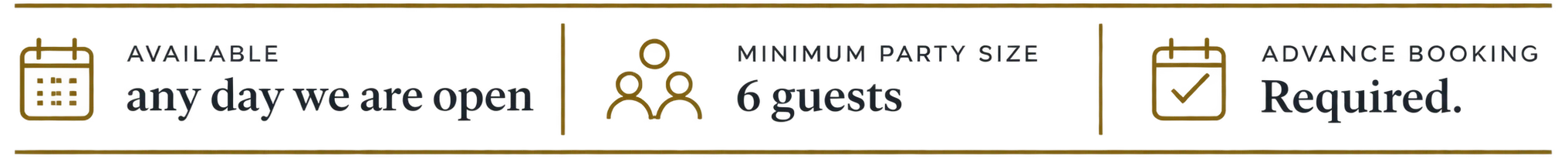 Information about party bookings and requirements for a restaurant