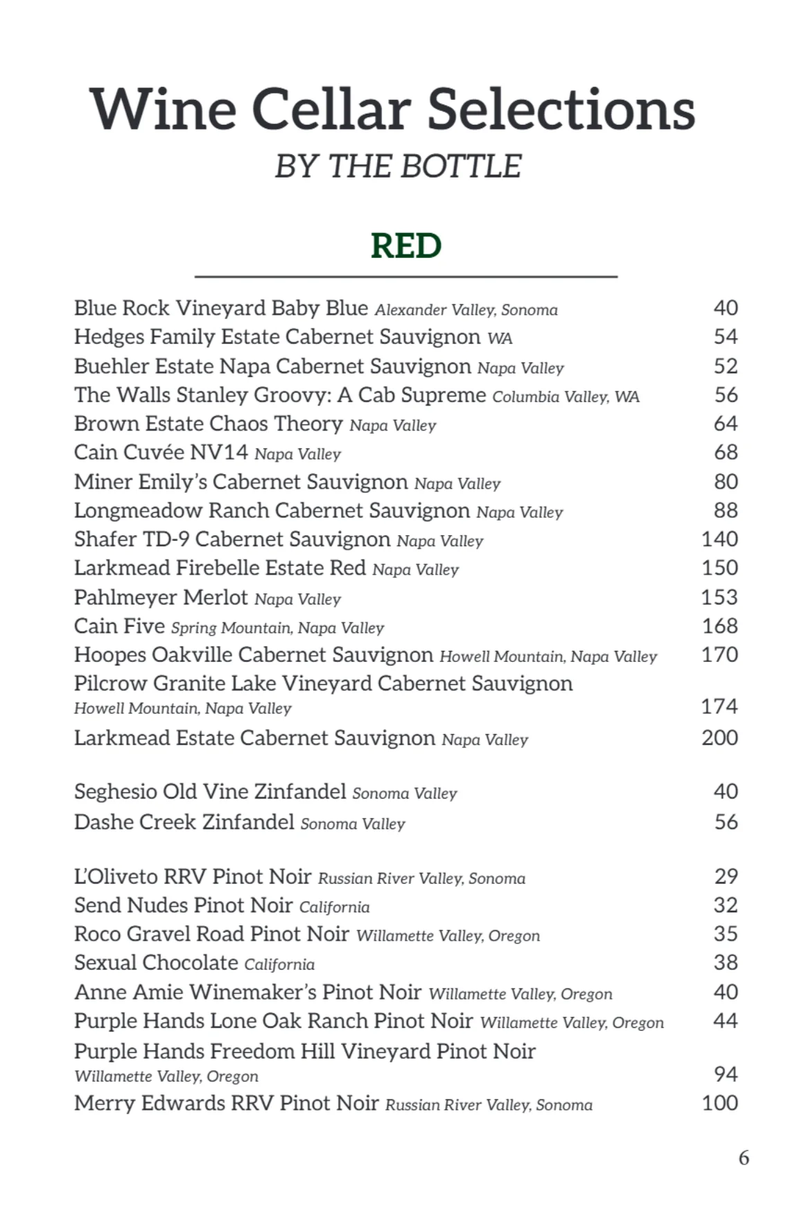 Bar menu page featuring various drink options and prices.