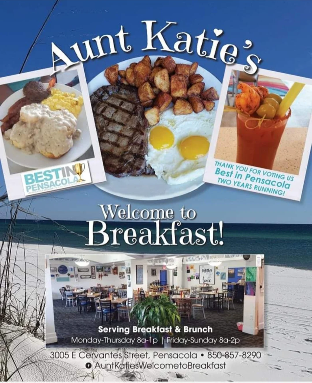 Hearty Southern breakfast platter with eggs, steak, and potatoes