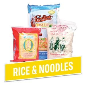Variety of Asian rice and noodles for culinary delights