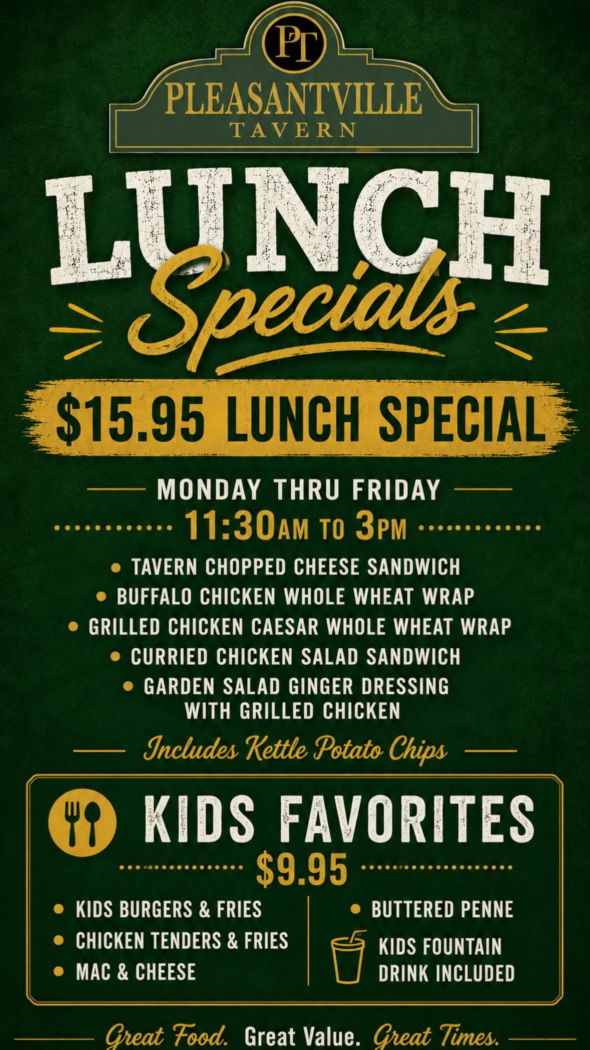 Sunday brunch menu featuring classic dishes