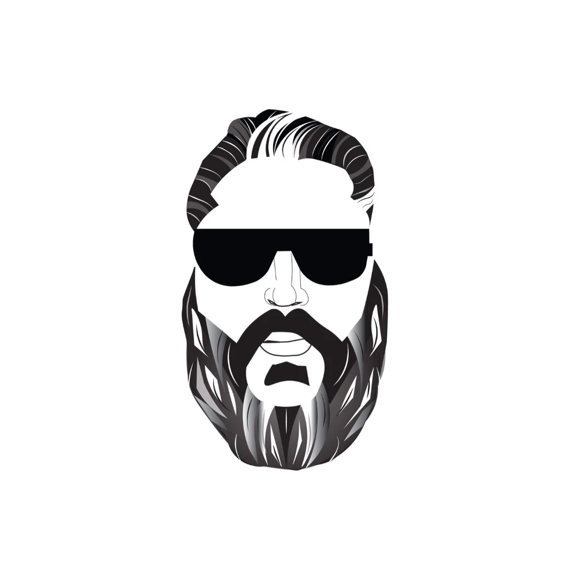 Stylized illustration of a bearded man wearing sunglasses