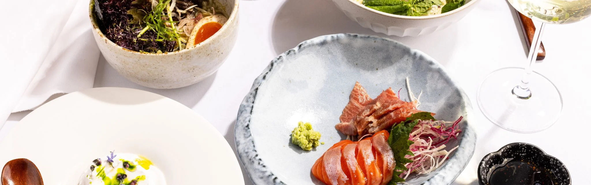 Japanese sashimi platter with fresh fish and wasabi