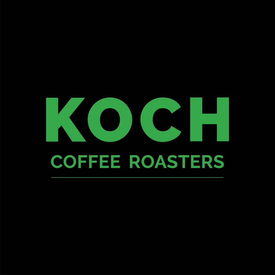 Koch Coffee Roasters logo in green on black background