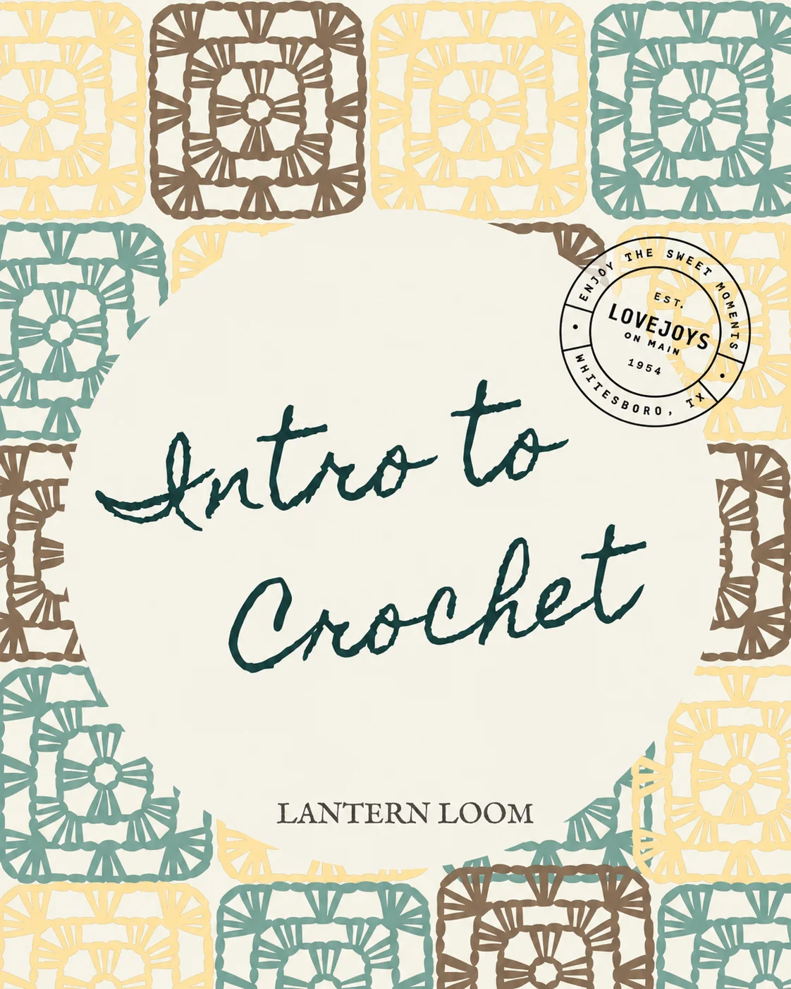 Crochet book cover featuring colorful patterns and title