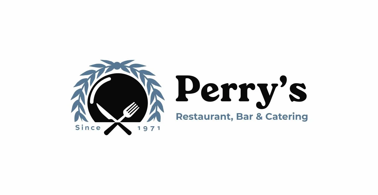 Perry's Restaurant logo featuring a plate and cutlery
