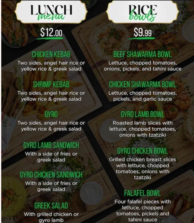 Lunch menu