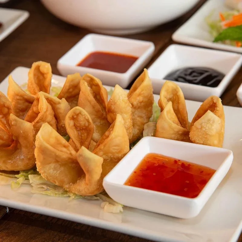 Crispy Chinese dumplings with dipping sauce