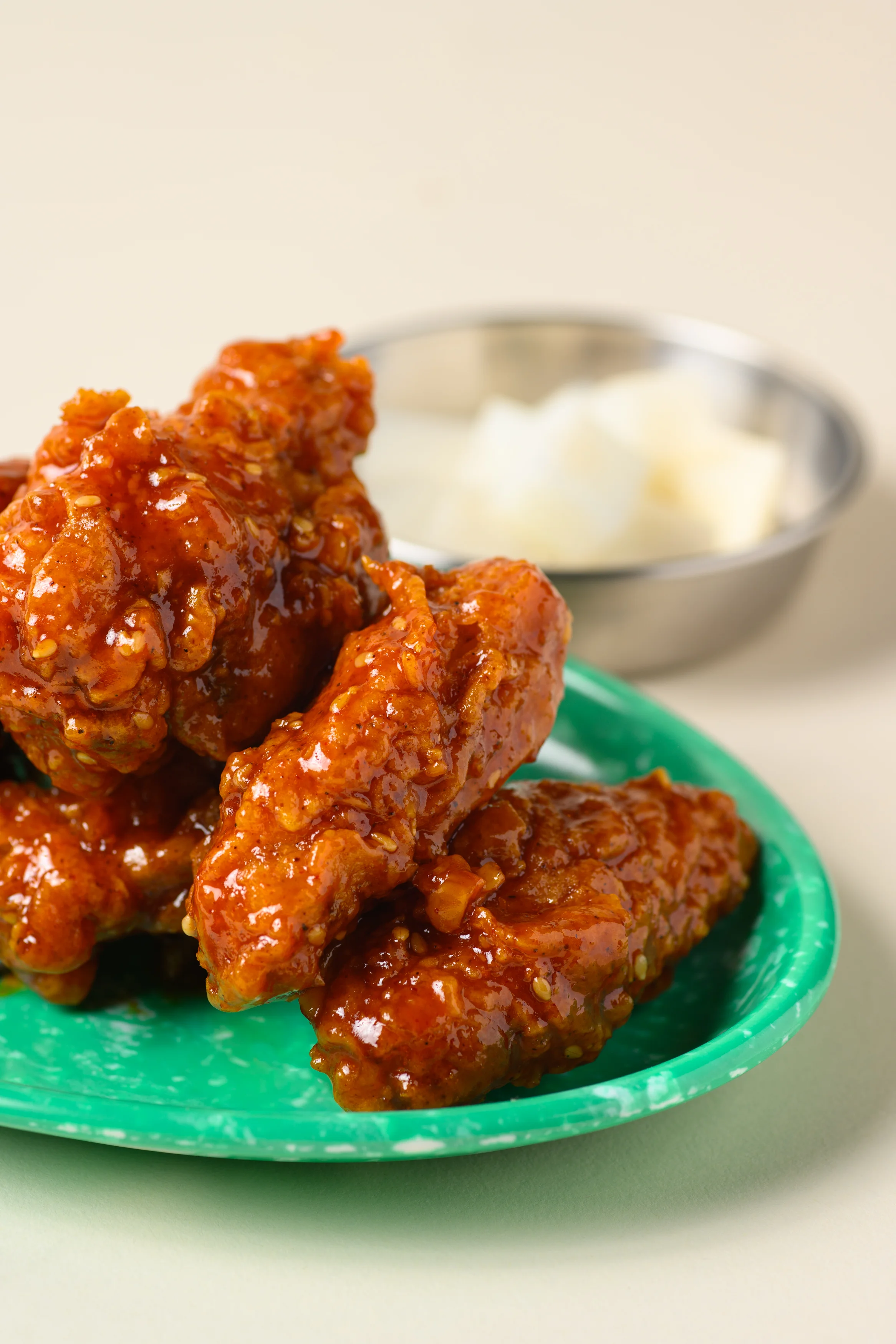 Korean fried chicken glazed in sweet sauce