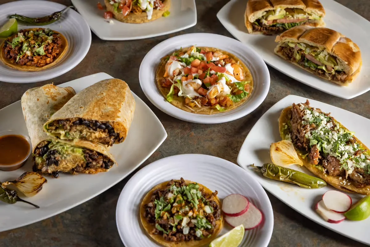 plate of tacos and burritos