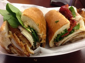 Delicious Vietnamese banh mi sandwiches with fresh herbs