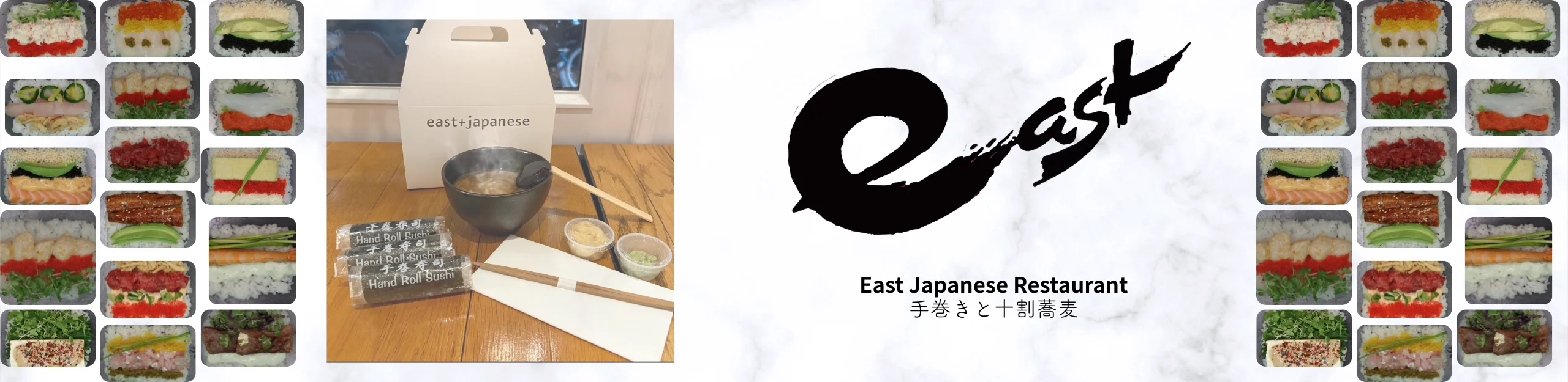 Assorted sushi rolls and miso soup at East Japanese Restaurant