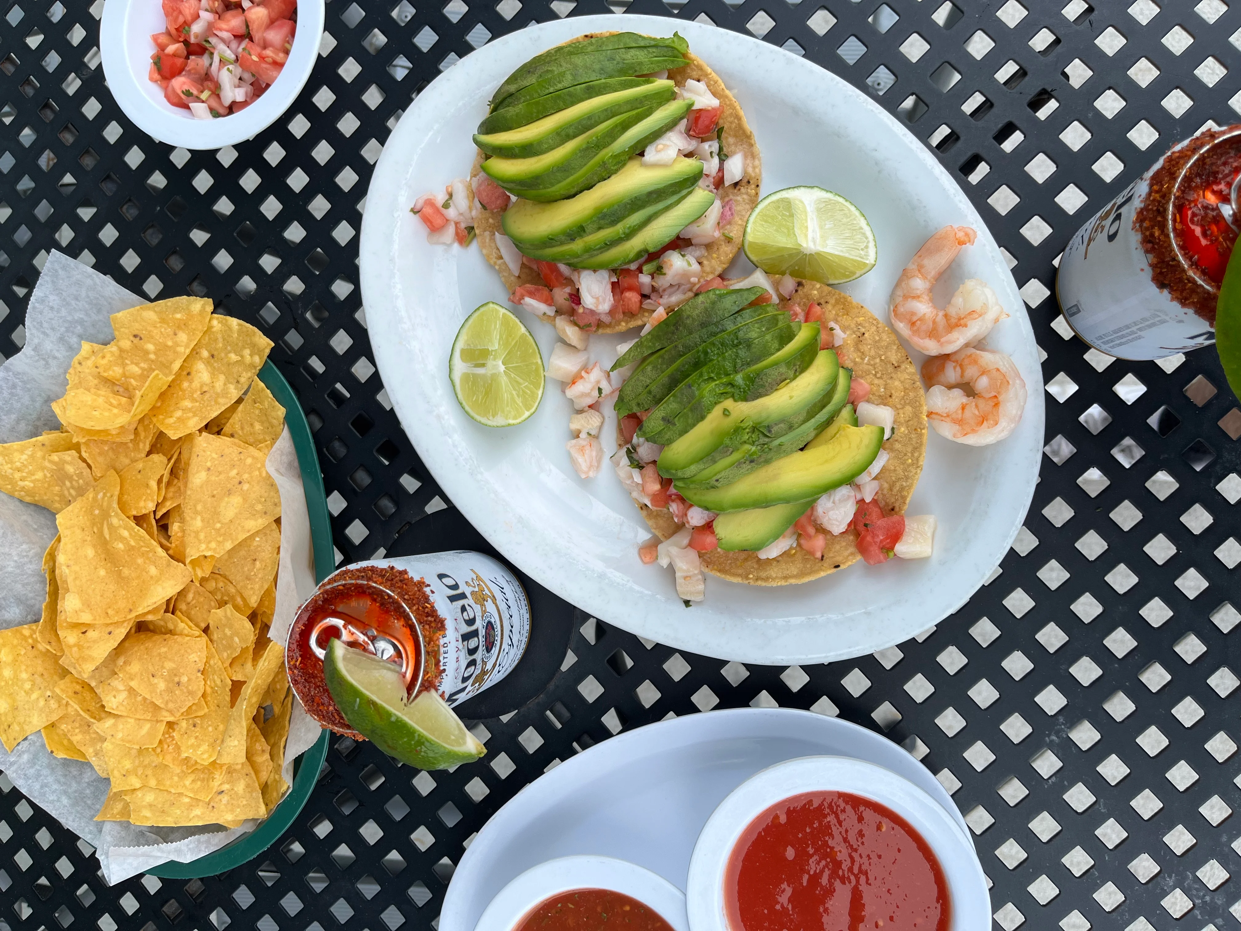 Delicious Mexican ceviche tostadas with avocado and lime