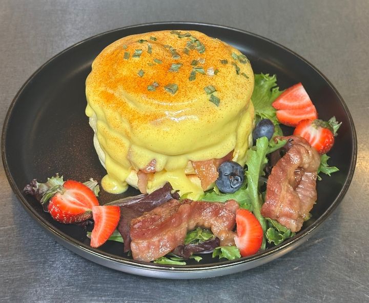 Fluffy Fluffy Buford - Bacon & Sausasge Egg Benedict