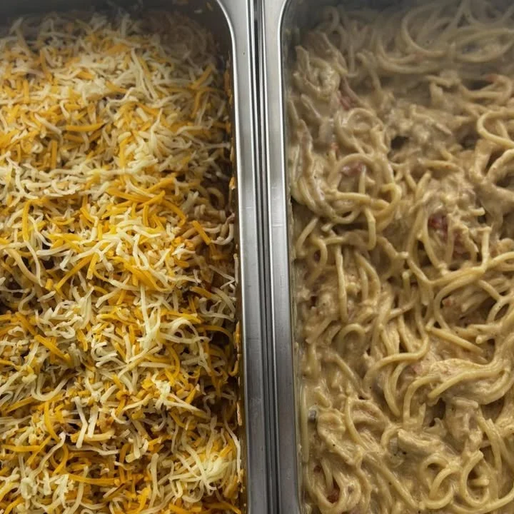 Cheesy baked pasta casserole with a creamy sauce