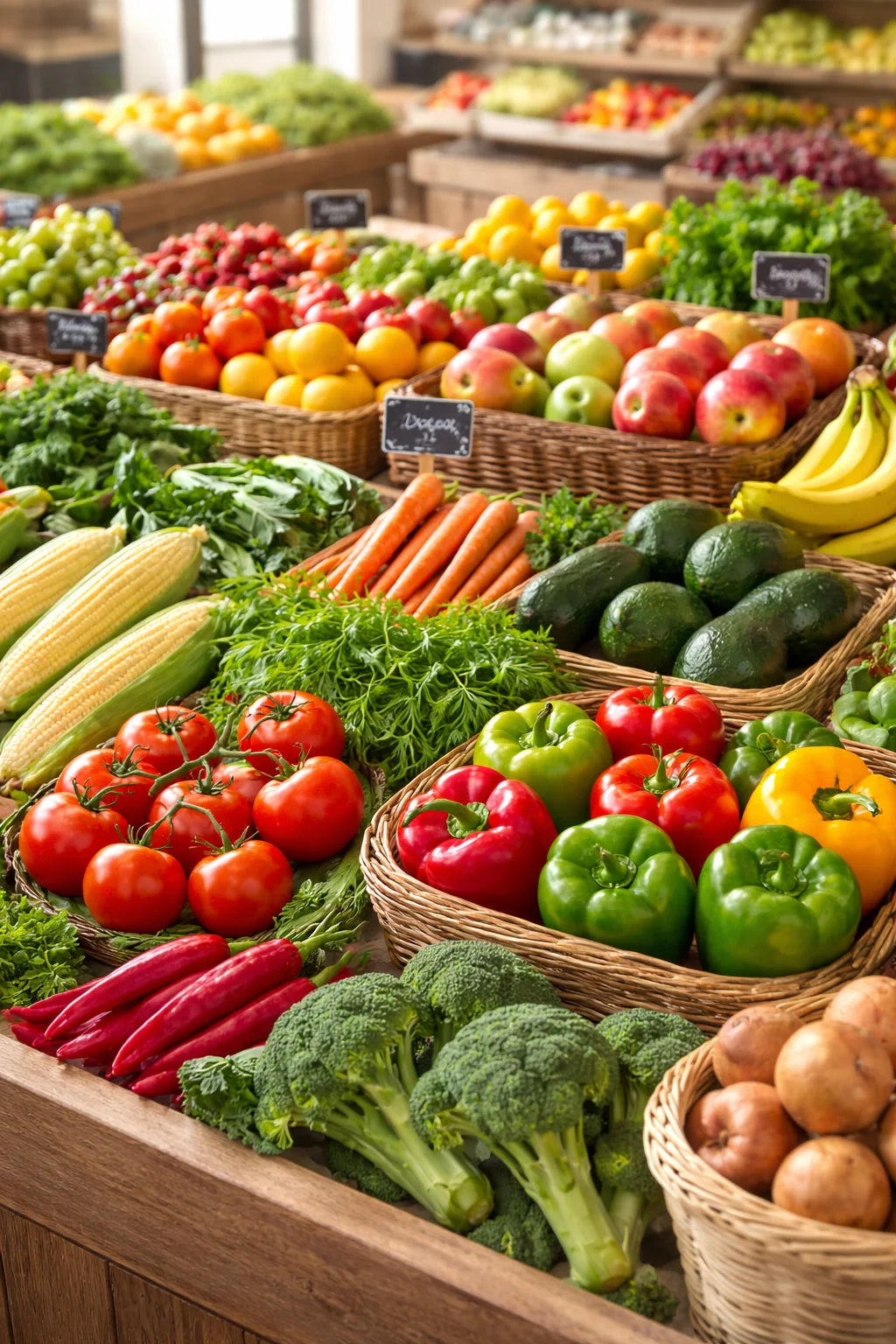 Vibrant display of fresh vegetables at a local market