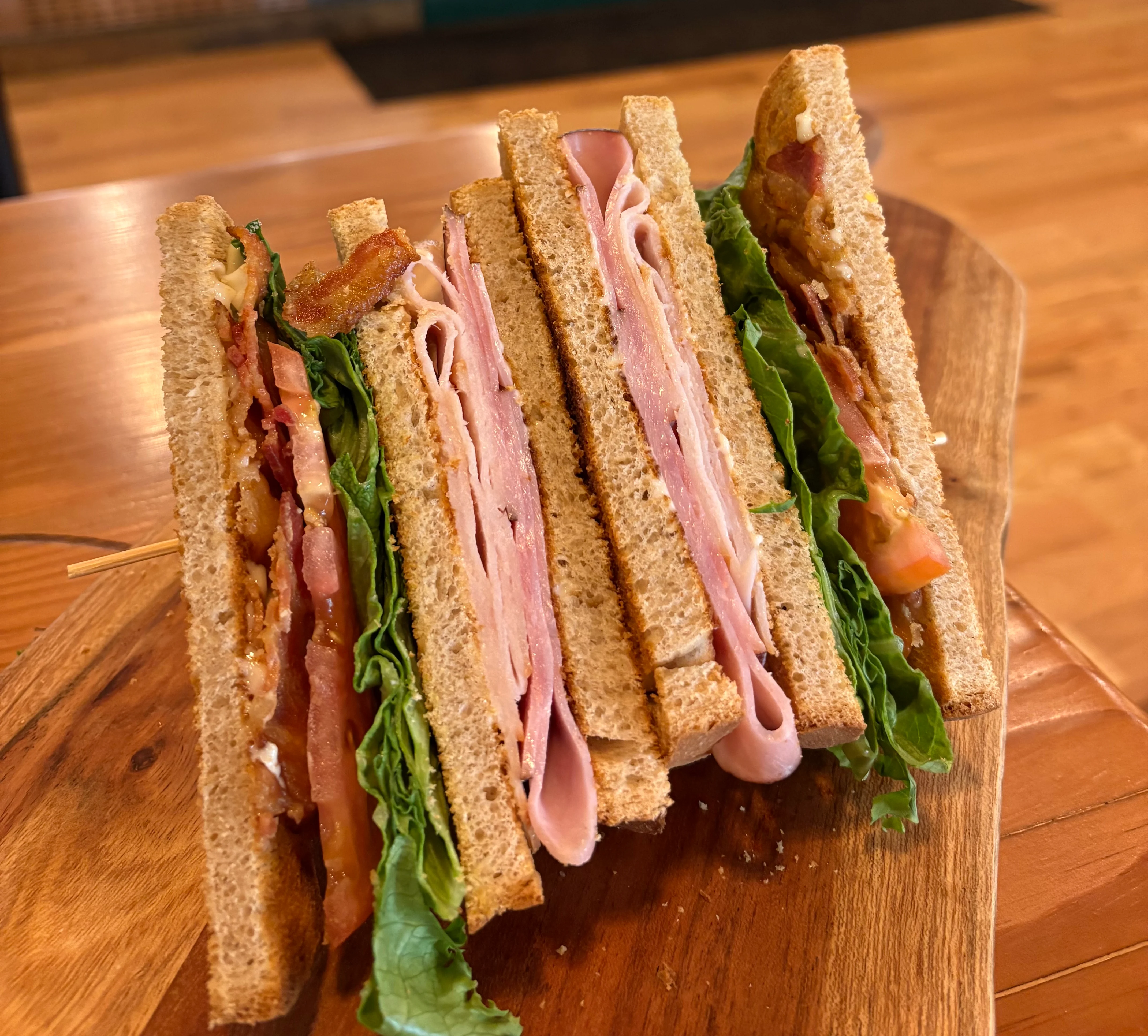 Classic club sandwich on whole grain bread