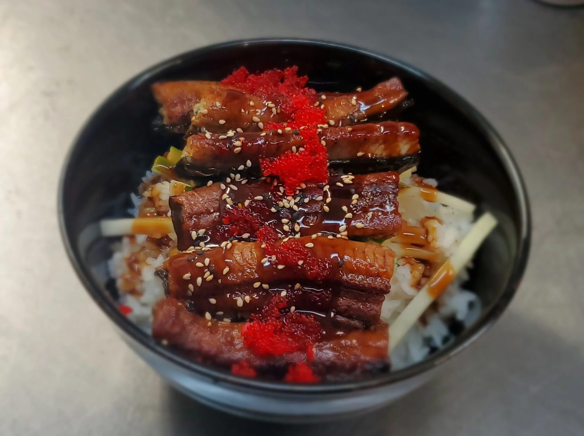 Japanese unagi donburi with grilled eel over rice