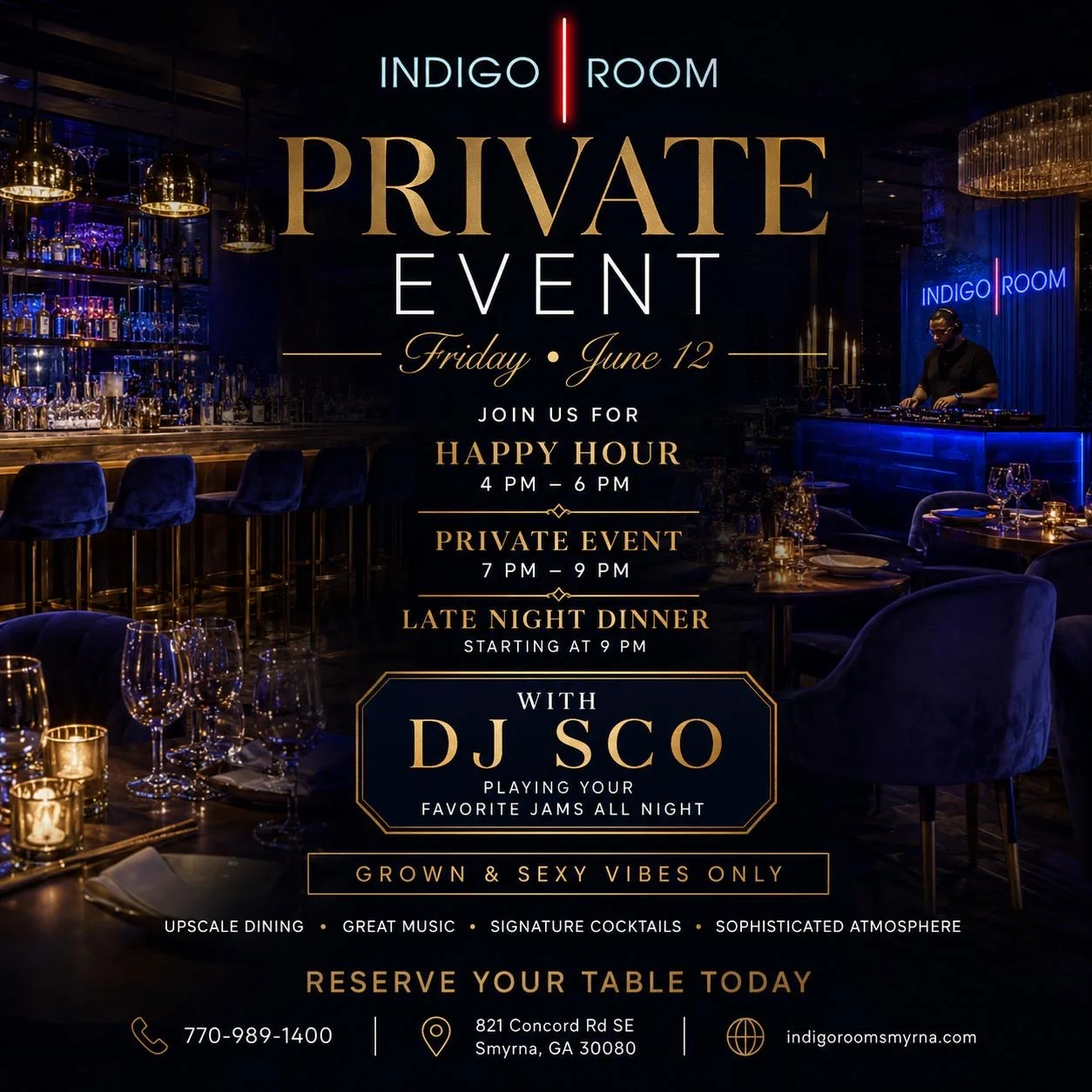 Elegant restaurant interior for a private event with DJ