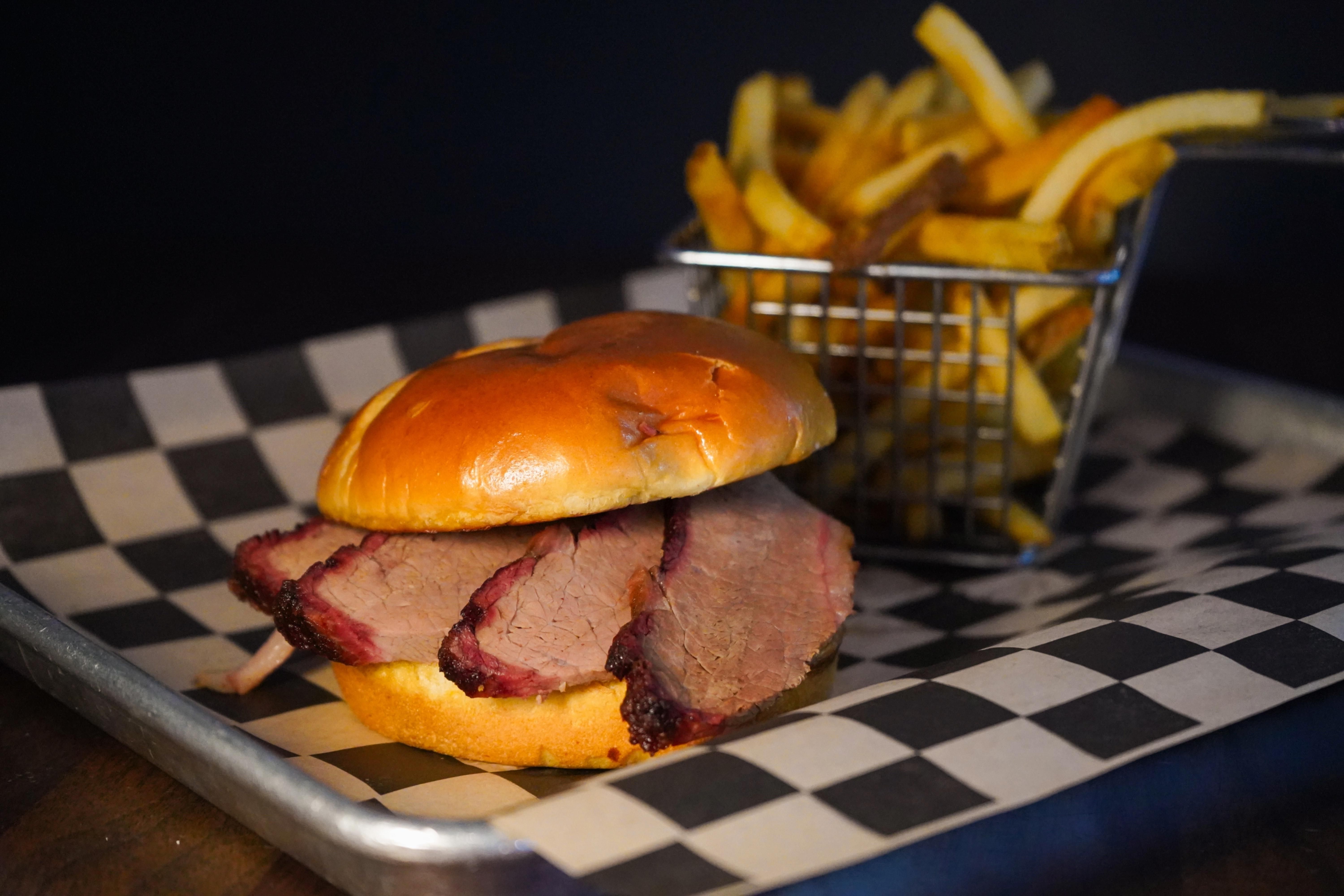 Sliced Beef Brisket Sandwich at The Smokehouse