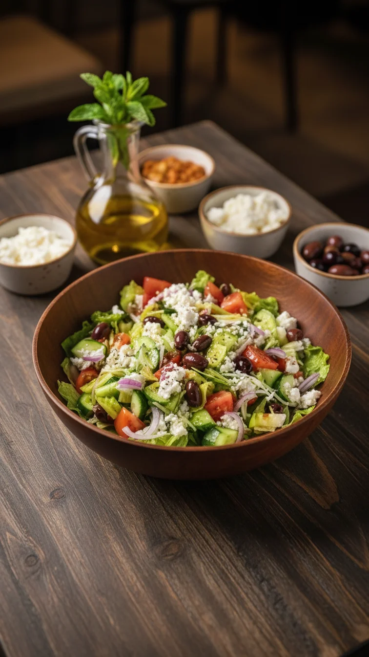 Greek salad with feta cheese and olives