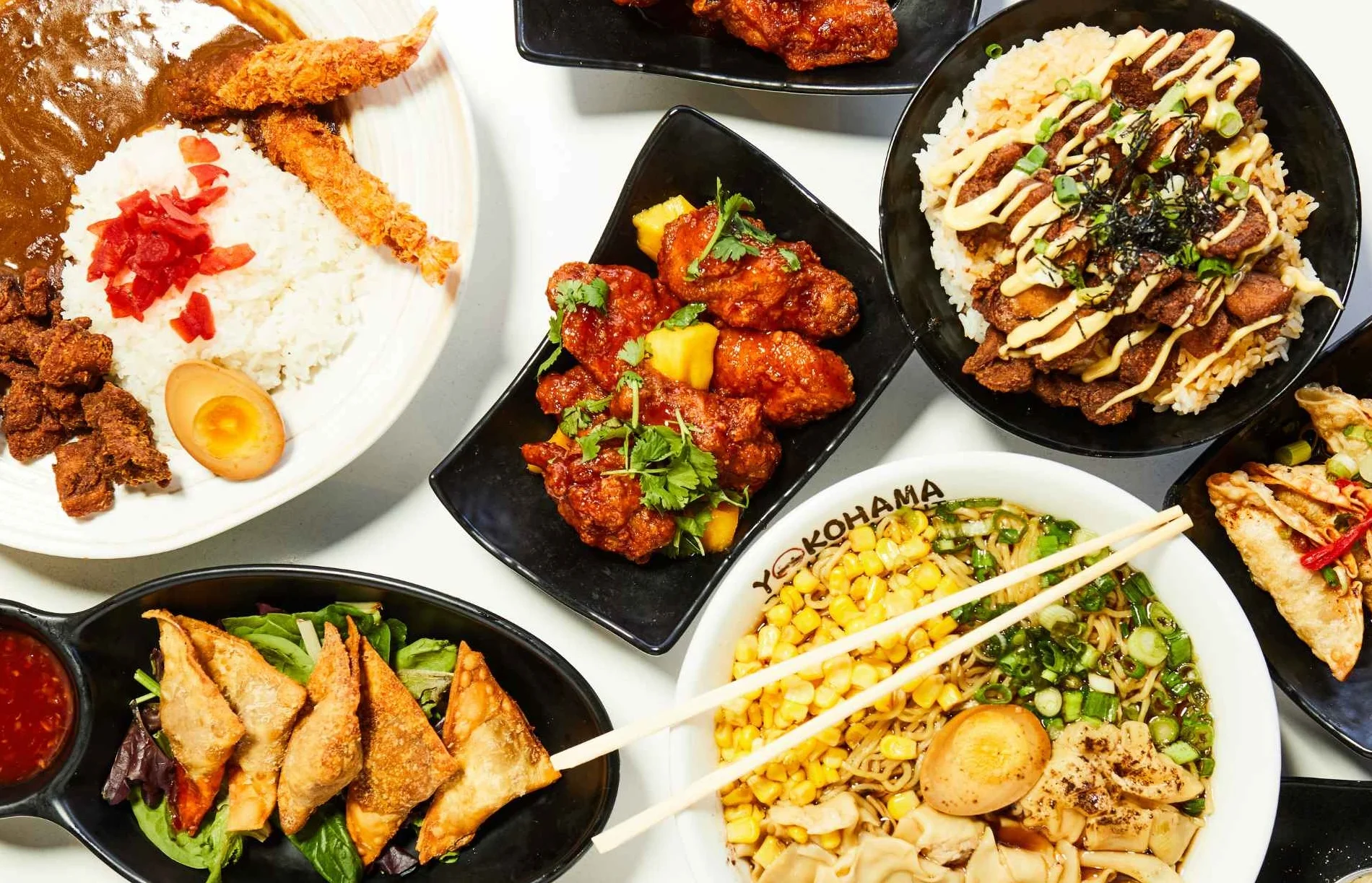 An assortment of authentic Japanese cuisine on a table