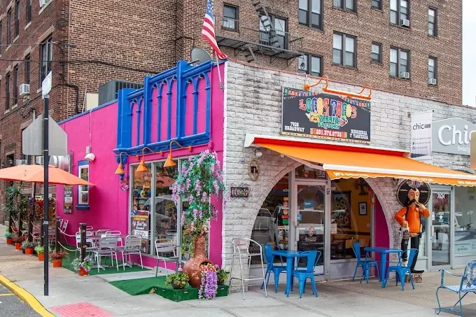 Colorful Mexican restaurant exterior with vibrant decor