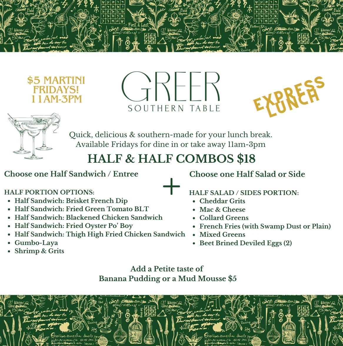 Menu page featuring various dishes and drinks at a restaurant.