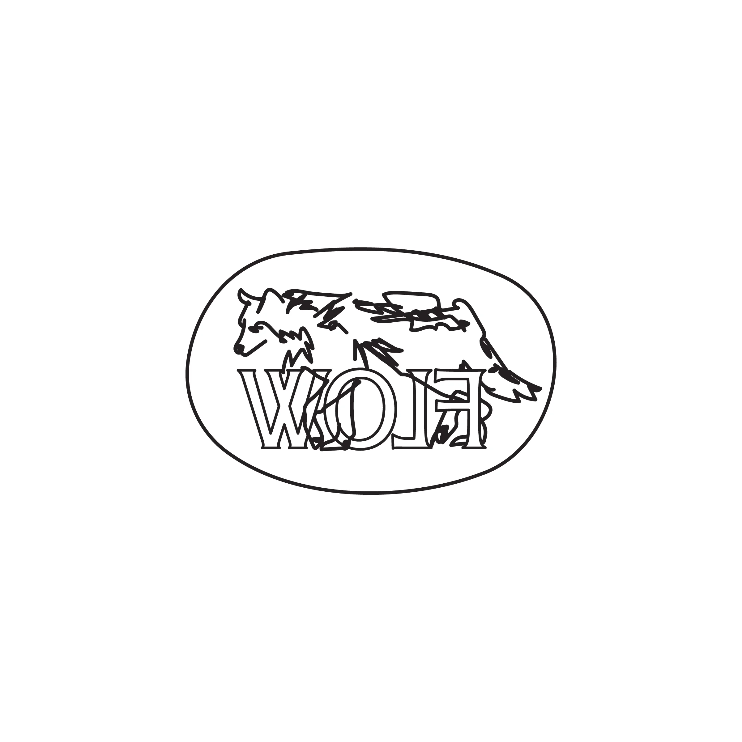Stylized wolf logo with the word 'WOLF'
