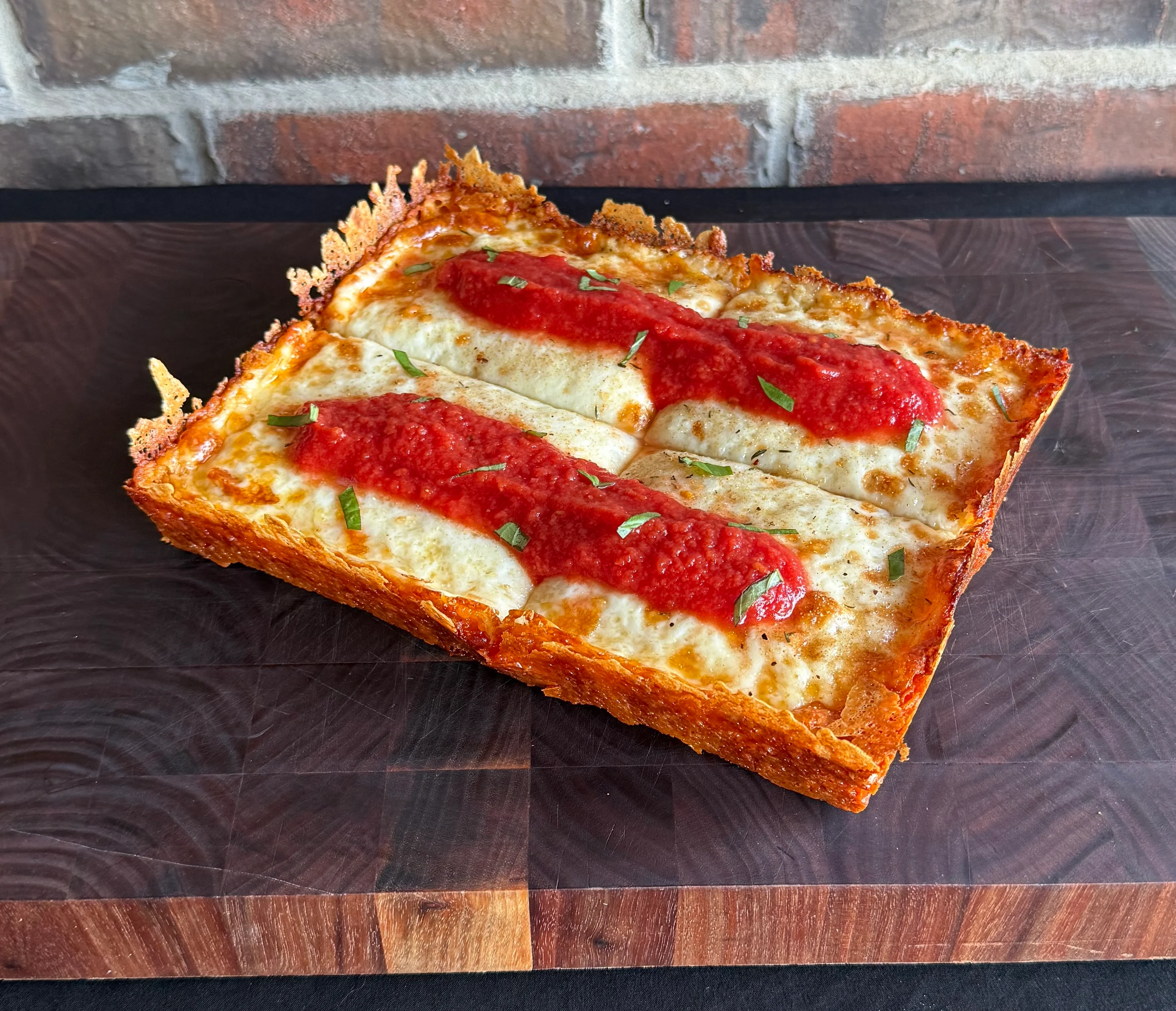 Delicious lasagna with marinara sauce and fresh herbs