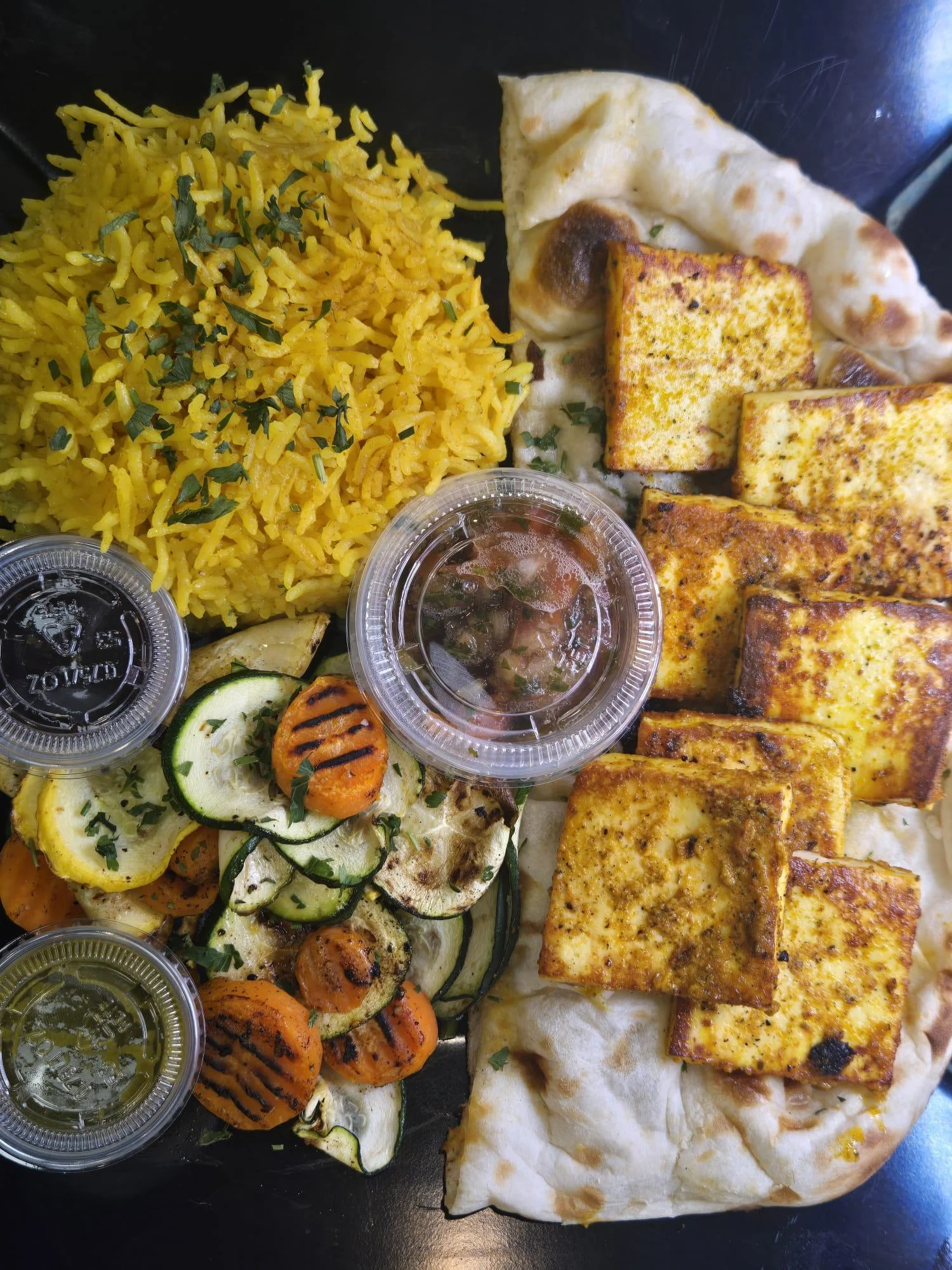 Paneer Skewer on Rice & Vegetables (Vegetarian)