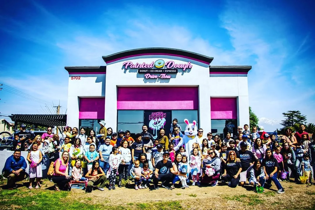 Outside image of Painted Dough and 80 people at the chino ca location, for their annual easter toy drive.