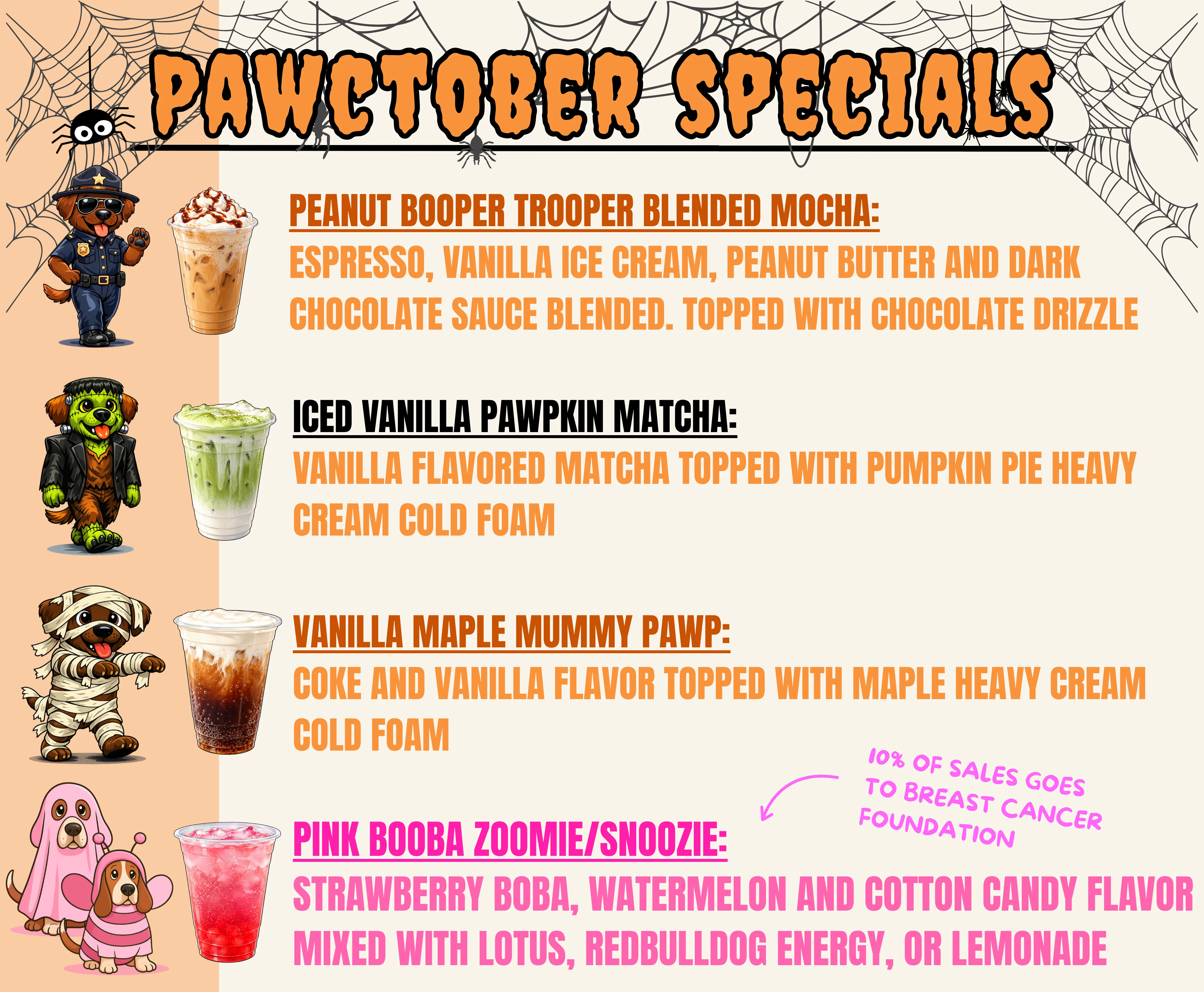 Colorful summer drink specials menu at a cafe
