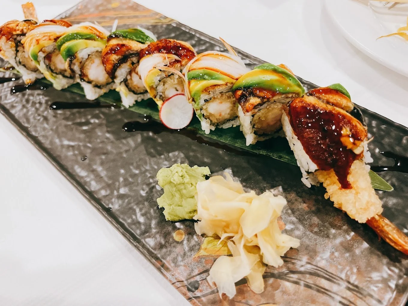 Japanese dragon roll sushi with eel and avocado