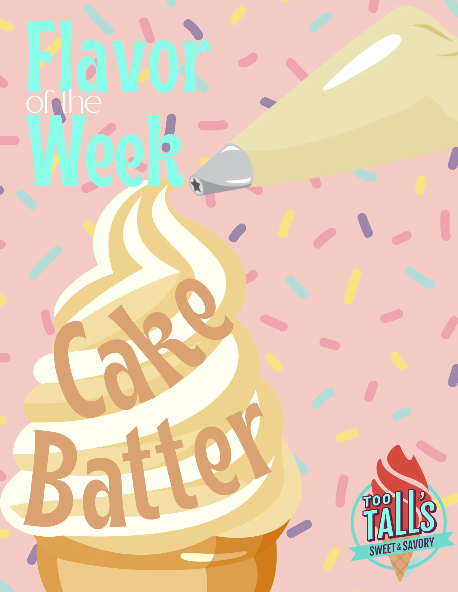 Delicious cake batter soft serve ice cream with colorful sprinkles