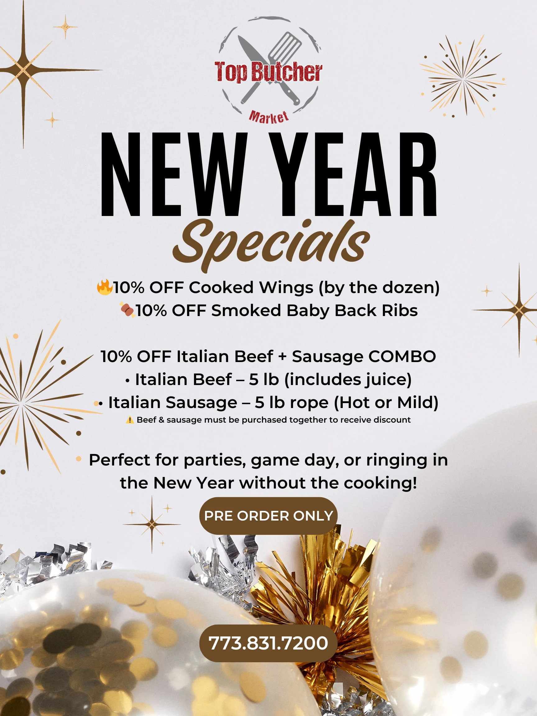 New Year specials at Top Butcher Market with festive decorations