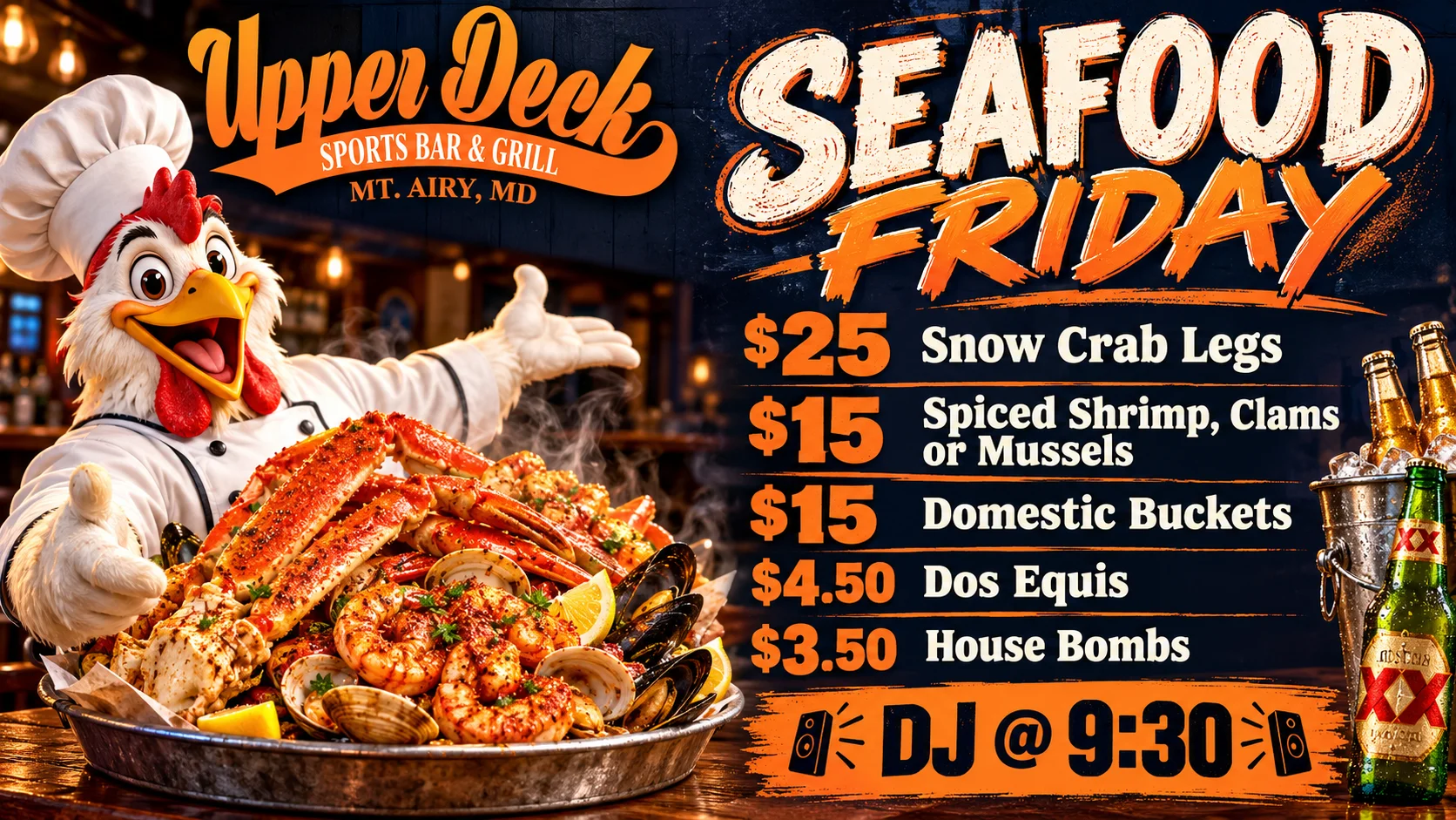 Steaming seafood boil platter with crab, shrimp, clams, and mussels