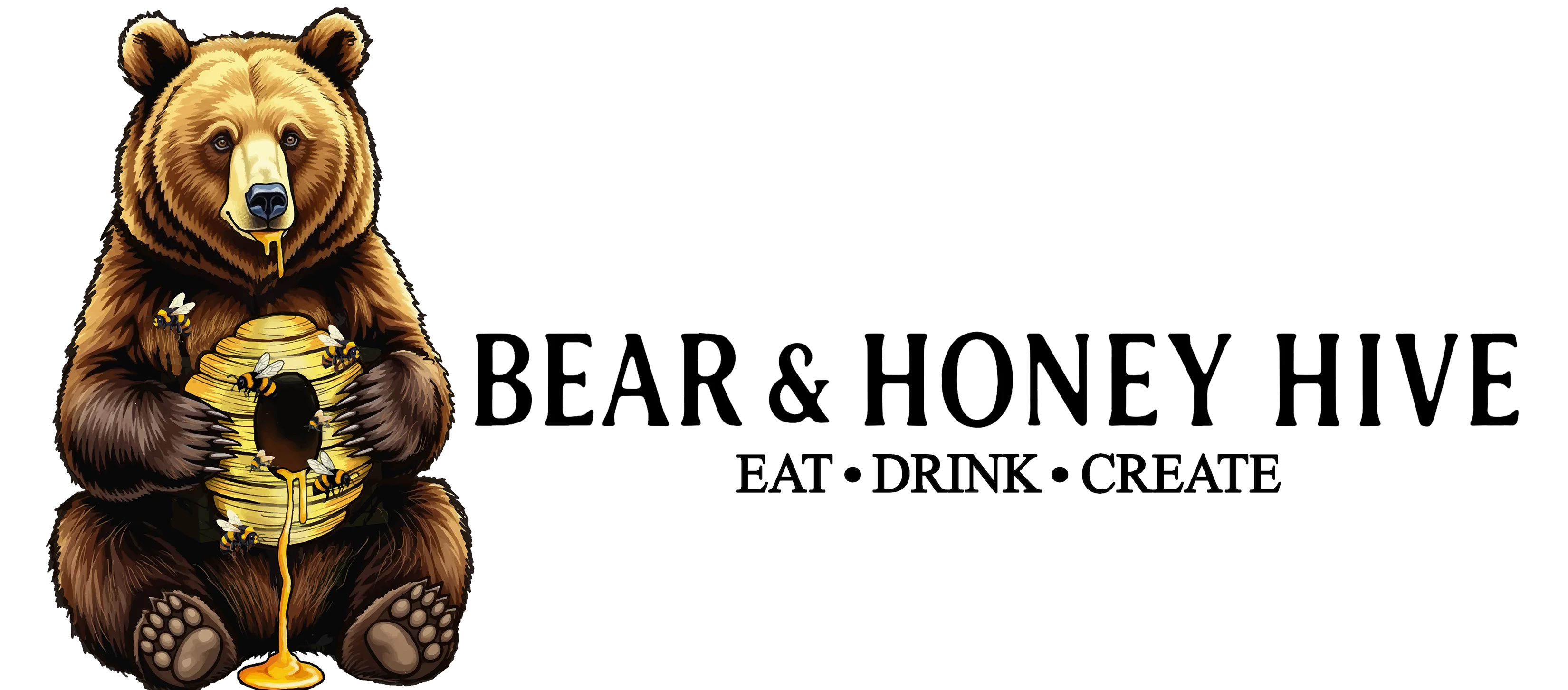 Bear-themed logo for Bear & Honey Hive restaurant