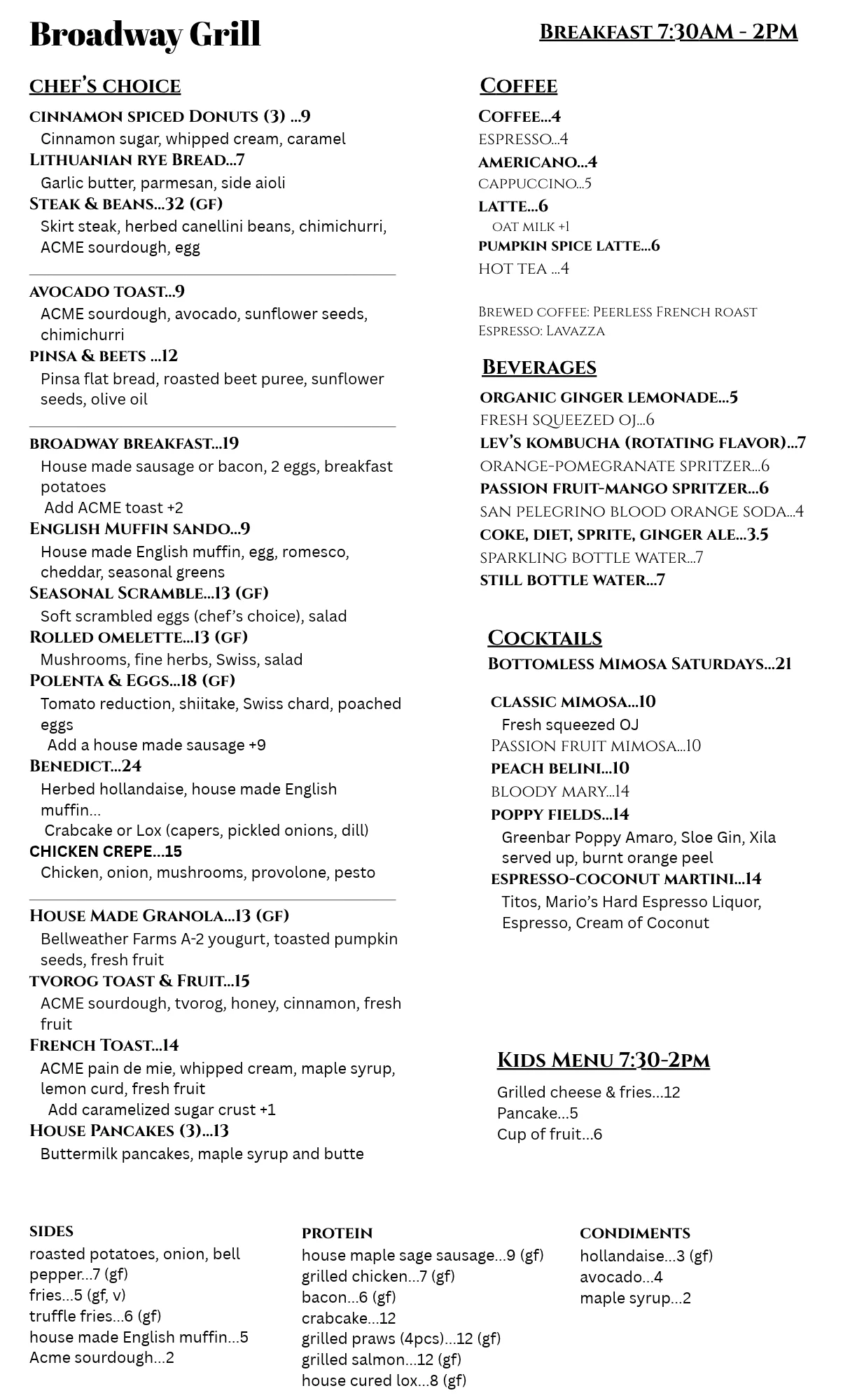 Breakfast menu featuring various dishes at a cozy restaurant