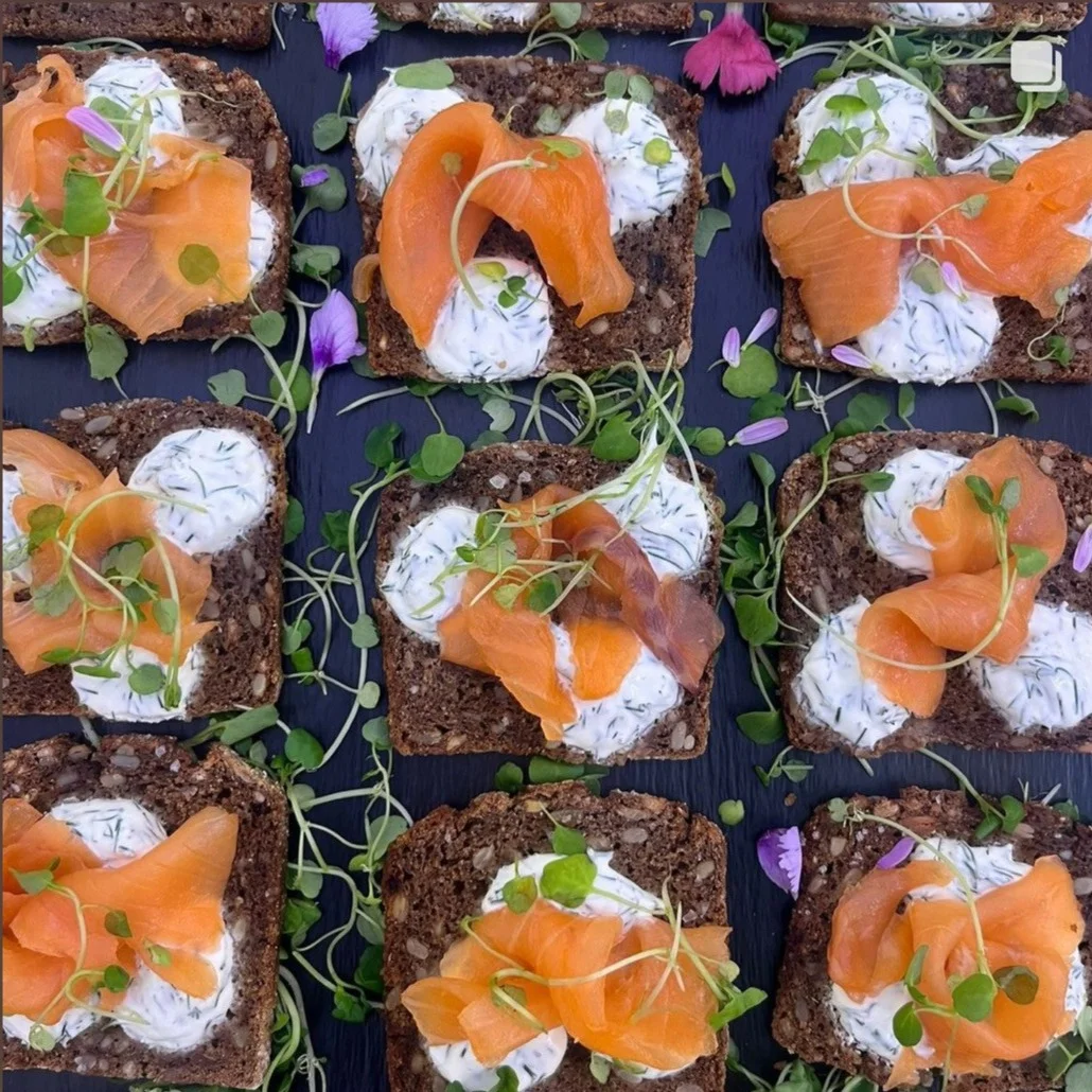 Scandinavian open-faced sandwiches with smoked salmon